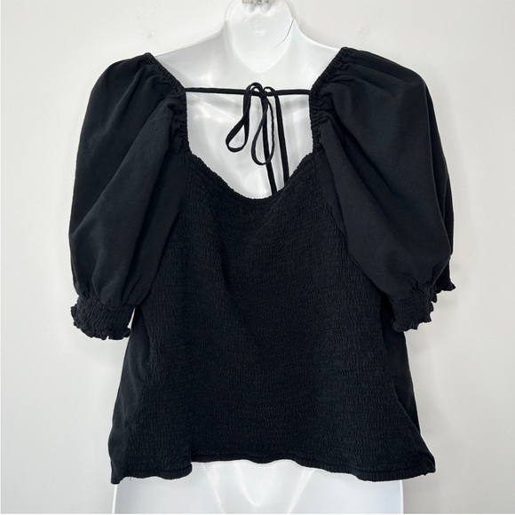 AVA & VIV Black Puff Sleeve Smocked Back Top Whimsigoth Regency Size 1X - Picture 6 of 8